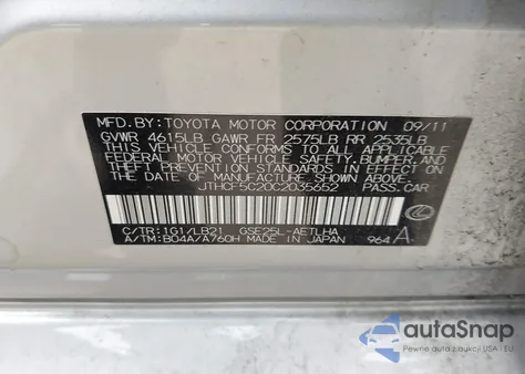 2012 Lexus Is 250 z USA, uszkodzony, nr VIN JTHCF5C20C2035652